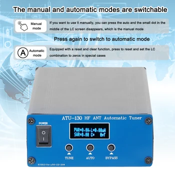 1.8-50MHz 200W Mini Rövidhullámú Automata Antenna Tuner OLED Miniatűr Automata Antenna Tuner Power Meter Funkció SWM