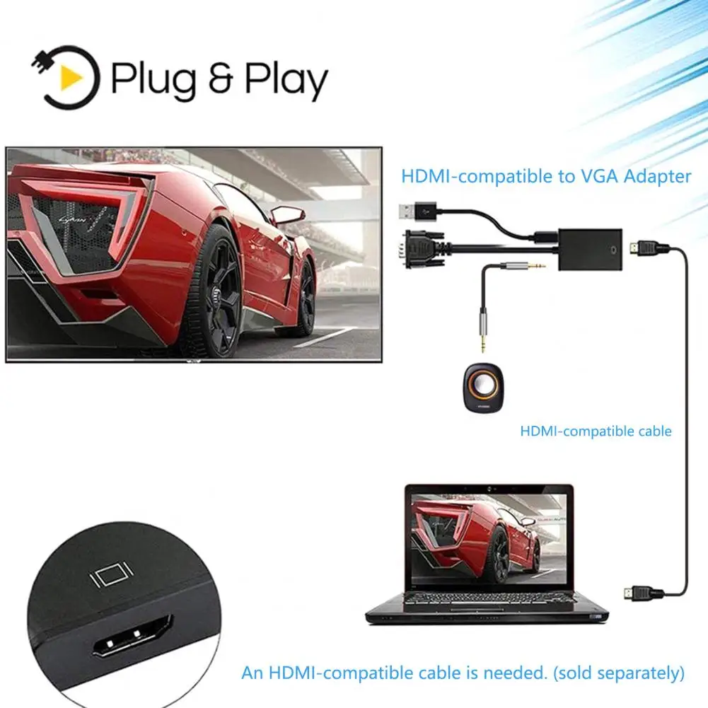 1 Állítsa Hasznos, HDMI-kompatibilis VGA Férfi 1080P 60Hz Videó Átalakító Kábel Átalakító Vezeték Vezető-ingyenes Stabil Kimeneti3