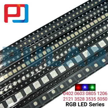100-as SMD RGB LED Dióda 3528 5050 1206 0402 0603 3535 2121 LED Alto Brilho Többszínű Diodo RGB Fényerő 4 tűs PIROS, Zöld, Kék