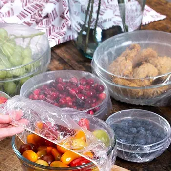 100 Eldobható Műanyag Fedél Haza Hűtőszekrény Élelmiszer Anti-Szag Tartósítószer Tál Fedelét, porálló Műanyag Tartósítószer
