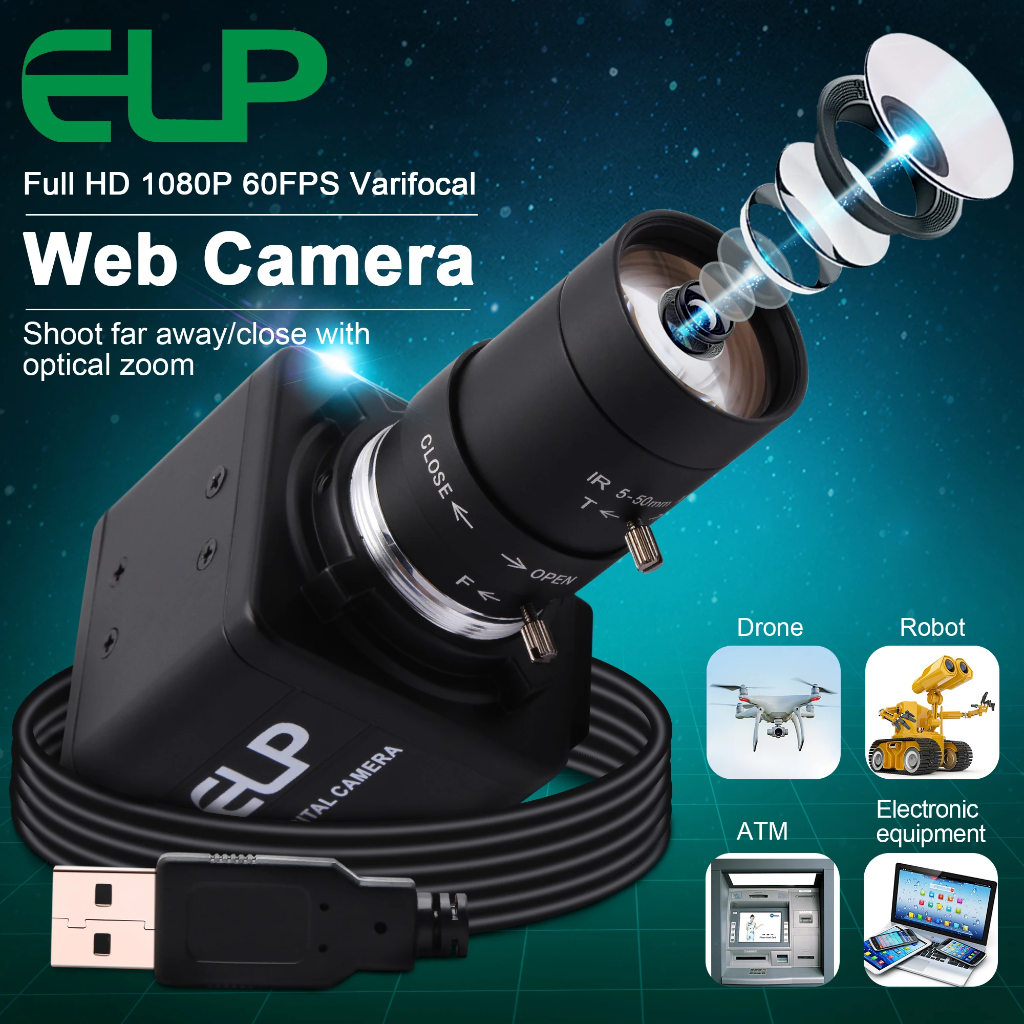 1080P Ipari Webkamera nagysebességű MJPEG 260fps/120fps/60fps OmniVision OV4689 CMOS Video USB Kamera, Varifokális Zoom CS Lencse0