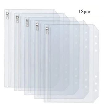12DB Kényelmes, Tiszta PVC A5 A6 Irattartó Zseb Tiszta Cipzár Mappák 6-Gyűrű Notebook Binder Fájlok Jelentések Kötőanyag