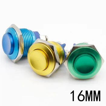16 mm magas fém kapcsoló gomb reset gomb kapcsoló azonnal alumínium-oxid, vörös, zöld, sárga, kék, fekete 3 a / 250 VDC