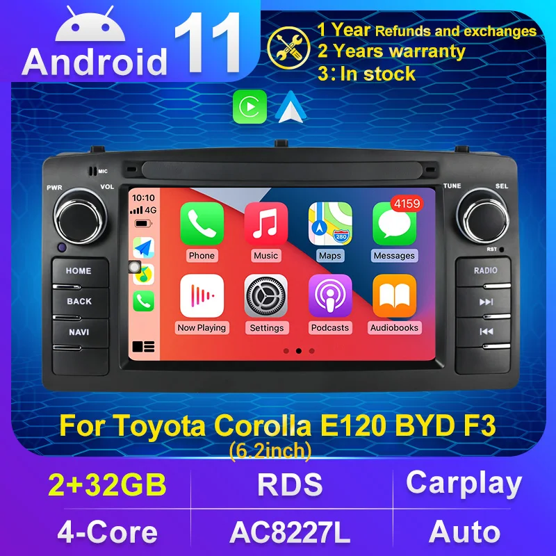 2 Din Android 11 autórádió Toyota Corolla E120 BYD F3 Carplay Sztereó Audio Auto 2din vevő navigációs dvd lejátszó gps SWC0