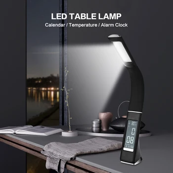 2019 Eredeti LED-es asztali Lámpa Elektronikus VA Képernyő 3 Szinten Szabályozható asztali Lámpát A Naptár Hőmérséklet Ébresztőóra Prémium