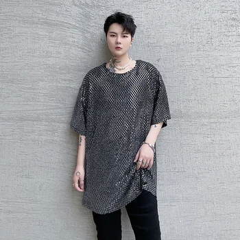 2021 nyári koreai stílus, személyiség Flitterekkel póló férfi alkalmi loos fekete-O-nyakú Póló, férfi,méret: M-XL