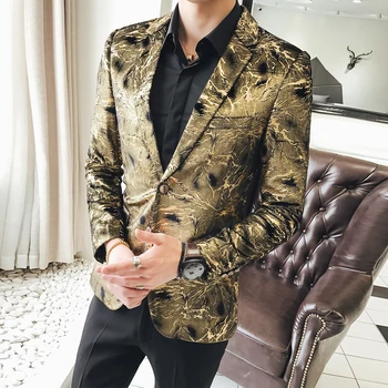 2021 tavaszi Őszi Europen stílus arany minta Napfürdő öltönyös férfi Üzleti alkalmi Vékony arany nyomtatott bársony ruha a férfiak M-5XL