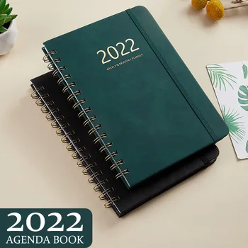 2022 Agenda Határidőnapló Jegyzetfüzet, Napló, Menetrend Könyv PU Bőr borítás a Gumiszalag Naptár, Jegyzettömb