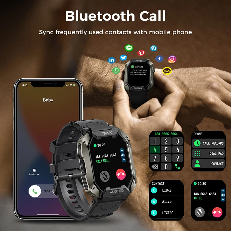 2022 Új Stílus Intelligens Karóra Férfi Masszív Kültéri Sport Fitness Tracker Órák Hívást Bluetooth-Smartwatch 5ATM Vízálló5