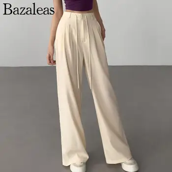 2023 bazaleas bolt Y2K női Láb Széles kapcsolatok derék nadrág Szabott Nadrág Húzózsinórral Részlet summ laza nadrág