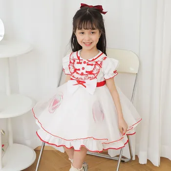 2023 Kisgyermek Birthday Girl Dress Gyermekek Lányok Eper Nyomtatott Hercegnő Diszkógömböt Csecsemő Húsvéti Partyweat Gyerekek Eid Ruhák