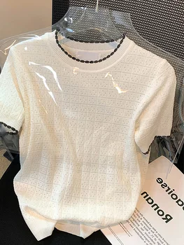 2023 Slim Felszerelt Alkalmi Póló Női Nyári Ruhák Poleras Mujer Camisetas Rövid Ujjú Póló Kötött Felső Femme