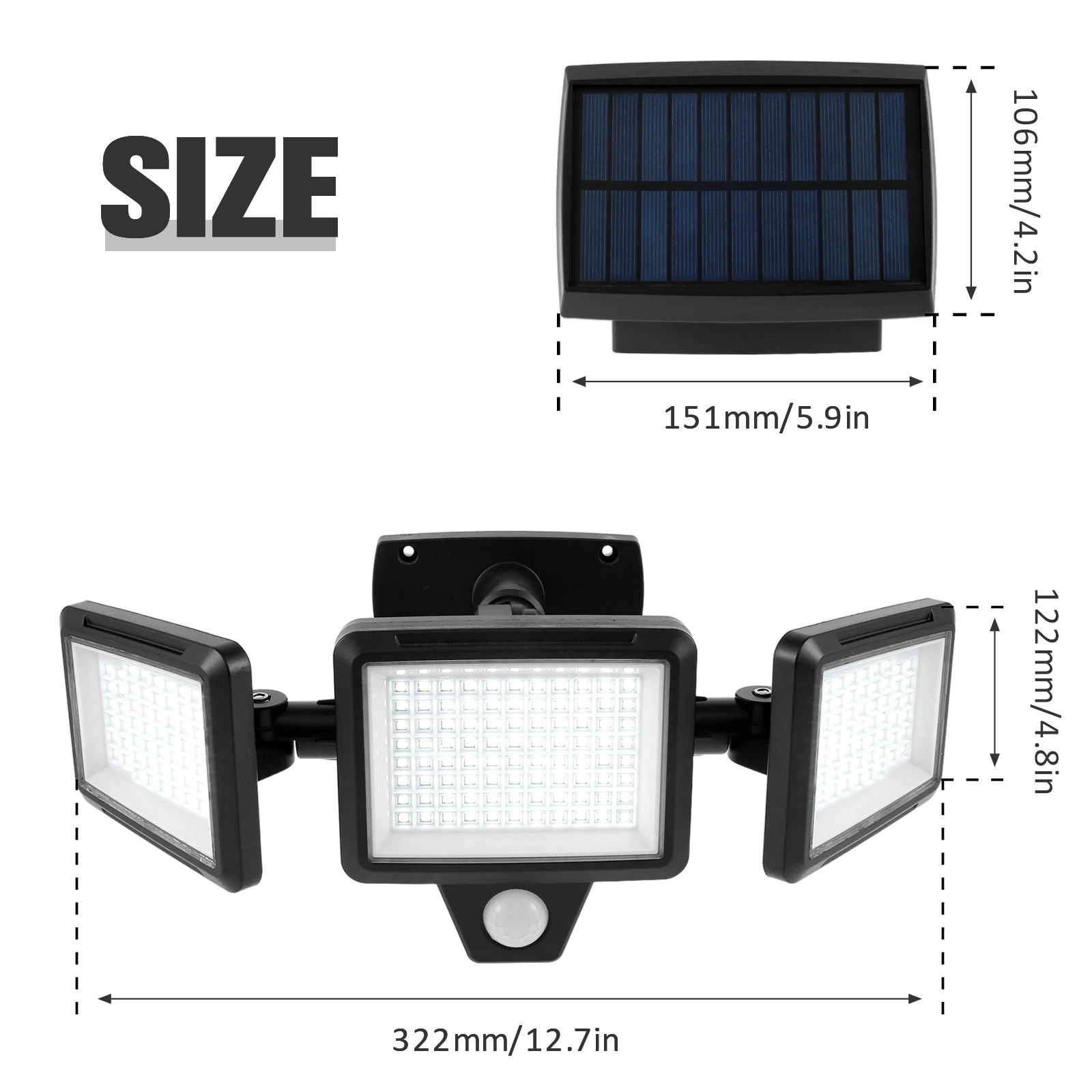 210 Szuper Fényes LED Solar Mozgásérzékelő Lámpa IP65 Vízálló LED égő Lámpákkal 270° - os, Széles, Állítható Kültéri Napelemes Spotlámpa2