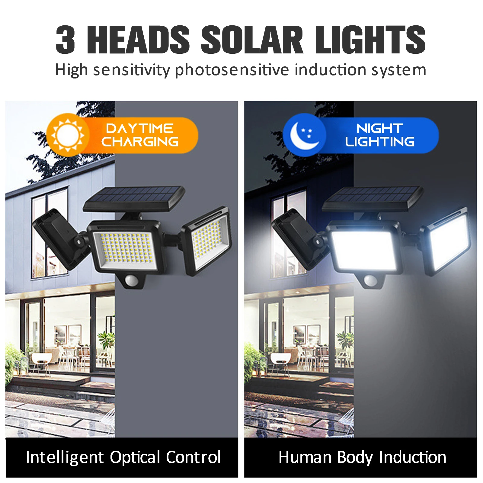 210 Szuper Fényes LED Solar Mozgásérzékelő Lámpa IP65 Vízálló LED égő Lámpákkal 270° - os, Széles, Állítható Kültéri Napelemes Spotlámpa3
