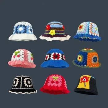 22 színek Kézzel szőtt kalapját vintage üreges ki virág, kézzel készített, kötött-medence kalap női joker crochted gyapjú kalap lányok ajándék