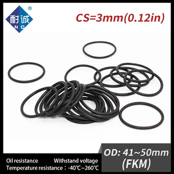 2DB/sok Gumi Gyűrű Fekete FKM O-gyűrű Tömítések Vastagsága 3mm OD41/42/43/44/45/46/47/49/50mm Gumi O-Gyűrű Üzemanyag Mosó