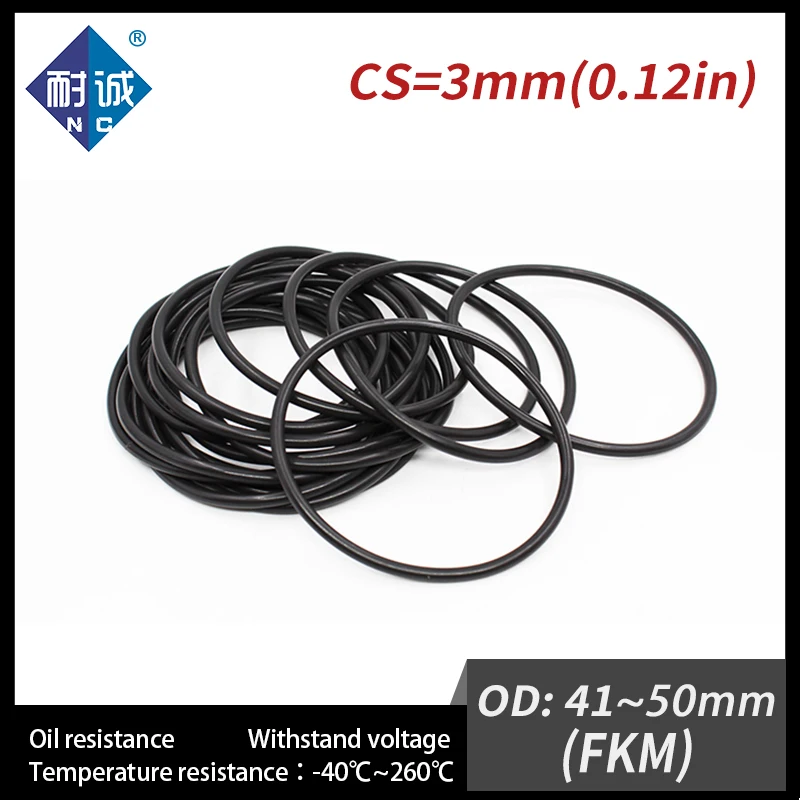 2DB/sok Gumi Gyűrű Fekete FKM O-gyűrű Tömítések Vastagsága 3mm OD41/42/43/44/45/46/47/49/50mm Gumi O-Gyűrű Üzemanyag Mosó1