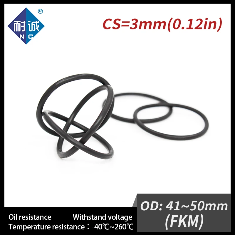 2DB/sok Gumi Gyűrű Fekete FKM O-gyűrű Tömítések Vastagsága 3mm OD41/42/43/44/45/46/47/49/50mm Gumi O-Gyűrű Üzemanyag Mosó3