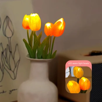 3 Tulipán LED Virágok Hangulat Lámpa elemes Olvasó asztali Lámpa Többcélú Energia-Hatékony Esküvői Ajándék Valentin