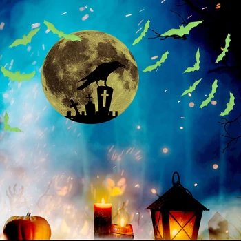 30 cm-es Világító Hold Halloween Karácsonyi Dekoráció Bat Kastély Boszorkány, Vámpír Post-Arany Buli, gyerekszoba, Hálószoba Matricák