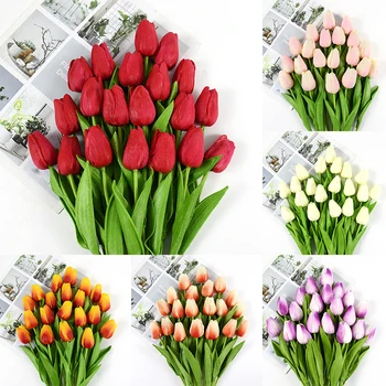 35 cm-es, Tulipán Virág Mesterséges Tulipán Csokor 10/5db PE hab Hamis Virág esküvői Szertartás Dekoráció Otthon Kert Csokor Dekoráció