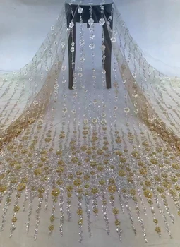 3D-s új háromdimenziós rátét háló-szövet, hímzés, divat gyöngy cső sequin hímzés esküvői ruha szövet 5 yard