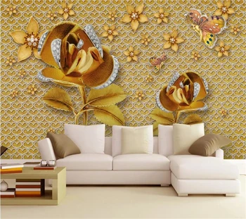 3DBEIBEHANG High-end luxus gyémánt fal arany rózsa nappali TV háttér fal egyedi divat háttérkép díszítő festés