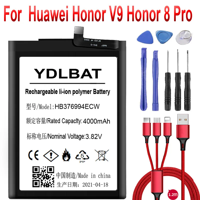 4000mAh HB376994ECW Akkumulátor Huawei Honor V9 Becsület 8 Pro DUK-AL20 DUK-TL30 Monile Telefon Batteria Akku+USB kábel+toolkit0