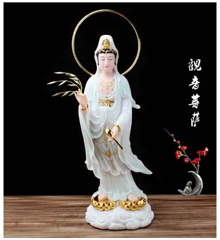 48CM nagy Buddhizmus ábra jade Istennő Guan yin ISTEN Avalokitesvara buddha-Ázsia HAZA védelme a Jólét FENG SHUI szobor