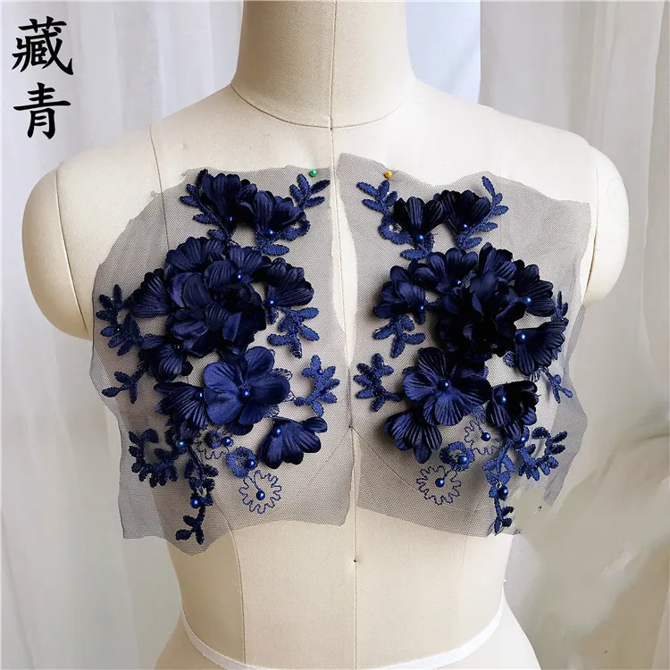 4db/Sok 3D-s kézzel készített gyöngy virág varrott színpadi ruhát, rátétes esküvői ruha fejfedőt dekoráció0