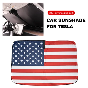 A Tesla Model Y 3 X S USA Zászló Autó Szélvédő Fényvédő Ablak Fedél Napellenző Nap Árnyékban Blokkok UV-Ray Védelem Napernyő Coche