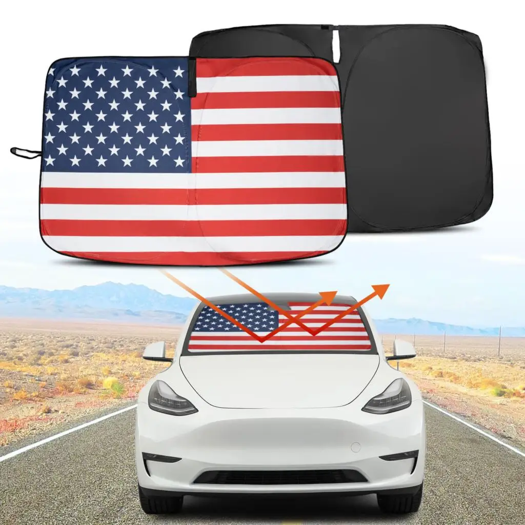 A Tesla Model Y 3 X S USA Zászló Autó Szélvédő Fényvédő Ablak Fedél Napellenző Nap Árnyékban Blokkok UV-Ray Védelem Napernyő Coche1