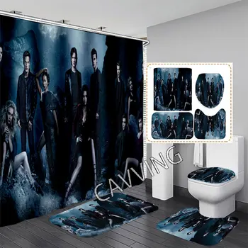 A Vampire Diaries 3D Nyomtatott zuhanyfüggöny Vízálló Fürdőszoba Függöny csúszásgátló Szőnyeg Szett Wc Szőnyeg, Szőnyegek Haza 01