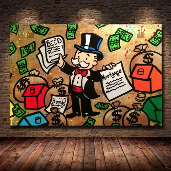 Alec Monopolyingly Richie Scrooge Dollár Vászon Festmény Plakátok Graffiti Nyomatok Wall Street Art Képek Nappali Dekor