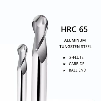 Alumínium gömbvégű szármarók Wolfram Steel Eszköz CNC Megmunkáló Vágó HRC65 2 Fuvola Megmunkálás Marószerszám Gép Végén Malom