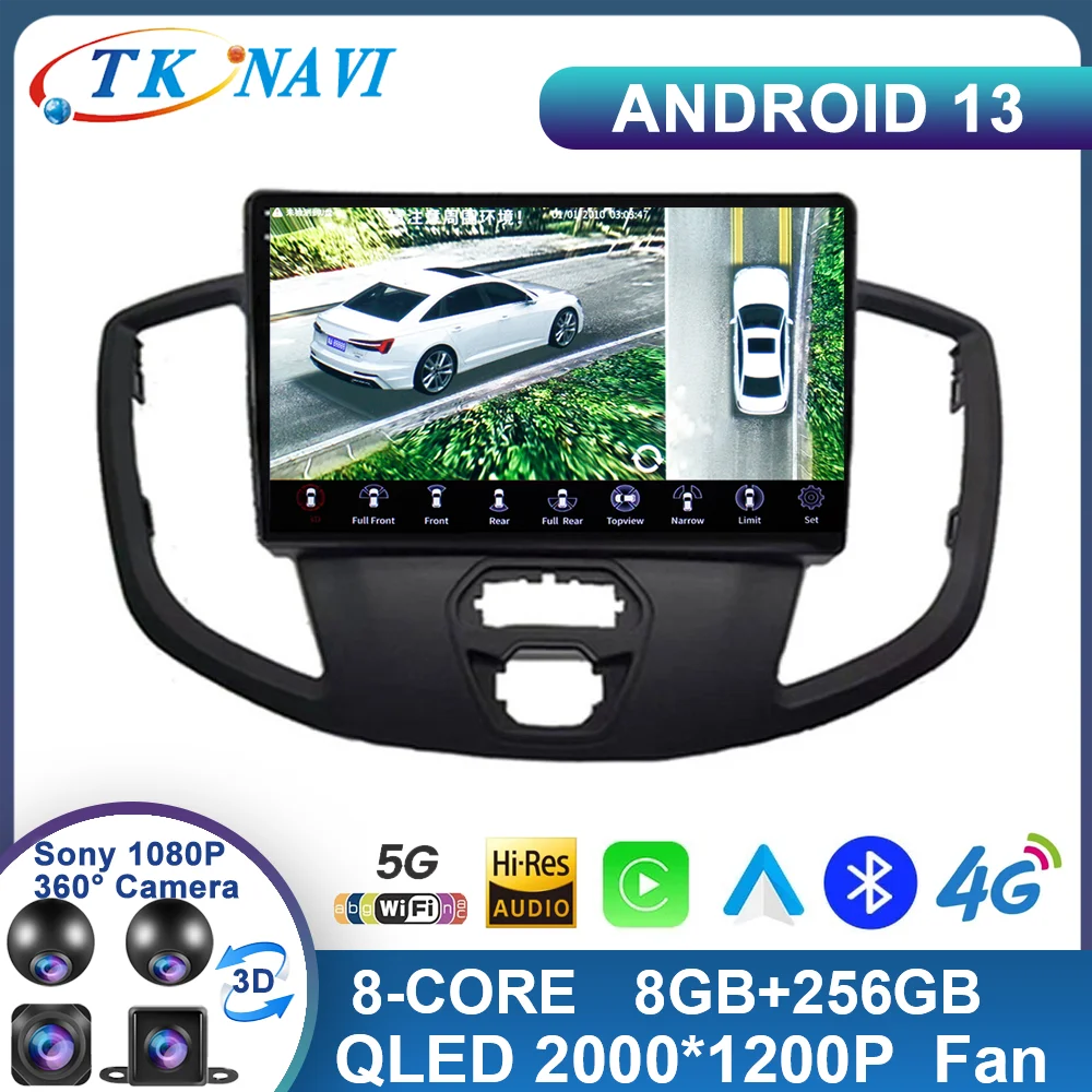 Android 13 2K 8+256 A Ford TRANSIT 2015 2016 2017 2018 autórádió Auto DSP Carplay 4G WIFI GPS Navigáció Játékos 2 Din DVD0