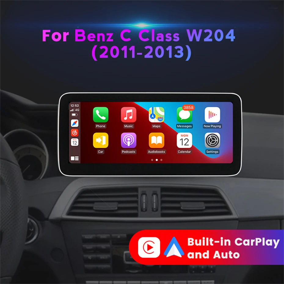 Androidos Autó Multimédia Lejátszó, GPS, Rádió Mercedes Benz C-Osztály W204 2011-2014-Es Sztereó CarPlay Képernyő0