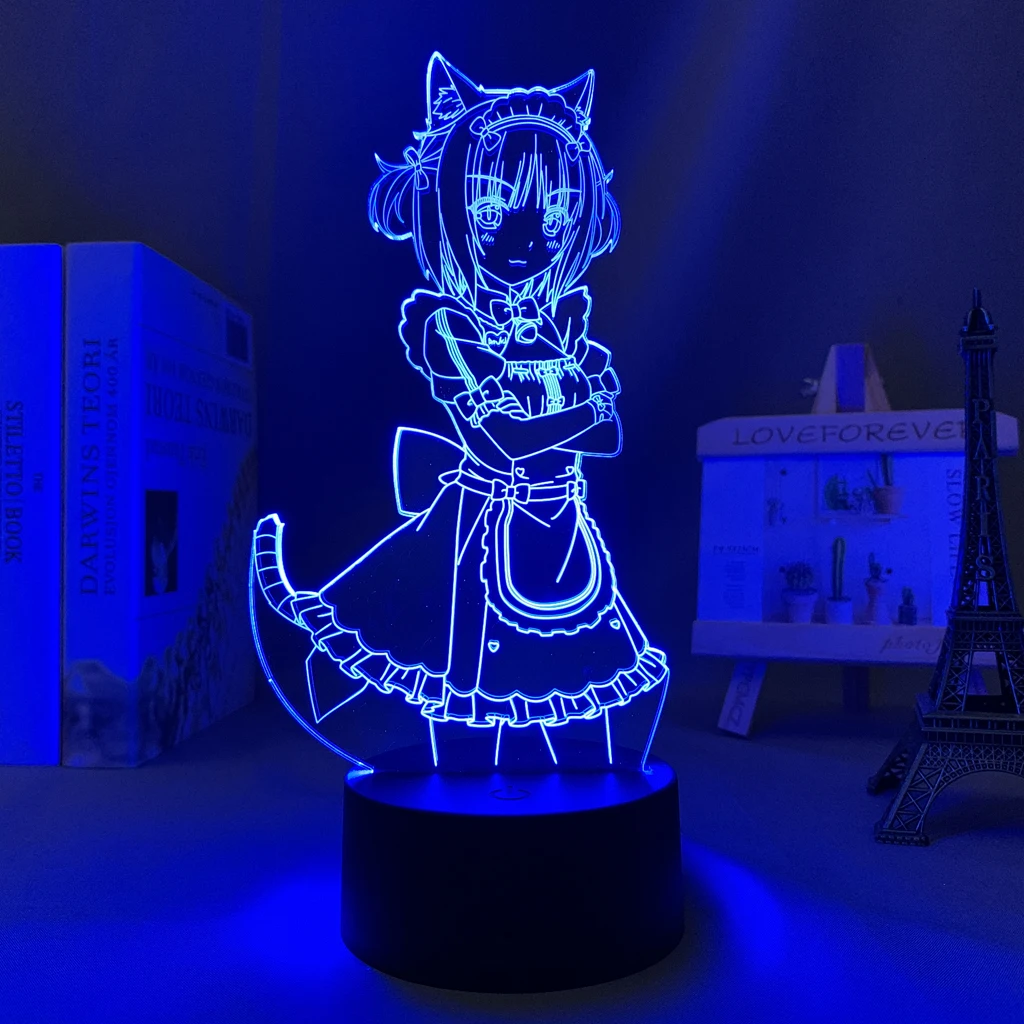 Anime Nekopara Azuki Led-es Éjszakai Fény, a Hálószoba Dekoráció Születésnapi Ajándék Éjjeli Rüh Waifu Szoba Táblázat 3d Lámpa Nekopara1
