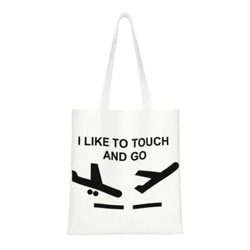 Aranyos Repülőgép Humor Bevásárló Tote Bags Újrafelhasználható Légi Pilóta Repülőgép Vászon Bevásárló Váll Shopper Táska