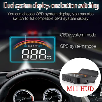 Autó GPS HUD, Head-Up Kijelző a fedélzeti diagnosztikai műszer M11 OBD2 + GPS Dual Rendszer Szélvédőre Kivetítő Át Sebesség Biztonsági Riasztó Sebességmérő Hőmérséklete