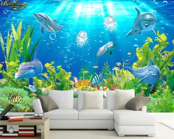 beibehang cucc de parede 3d-s Egyéni Fotó Tapéta 3D Freskó Hableány Delfin Víz alatti Világ TV Háttér Fali tapéta