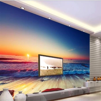 beibehang Egyéni duvar kagit nagyméretű, fantázia, esztétikai művészeti napkelte Keleti tengerparti táj dekoratív kanapé háttérkép, 3D