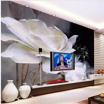 beibehang Egyéni fotó tapéta 3d festés kézzel festett fehér virágok TV hátteret, dekorációs festés nappali fal papír