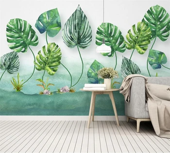 beibehang saját háttérképet divat Skandináv minimalista kis friss zöld levelek akvarell stílus dekoratív háttér fal