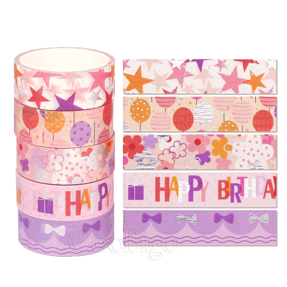 Boldog Születésnapot Matrica Aranyos Rózsaszín Washi Tape Set Matrica Címke Dekoráció Scrapbooking Gyerekek Iskolai Esztétikai Írószer 15Rolls/Sok2