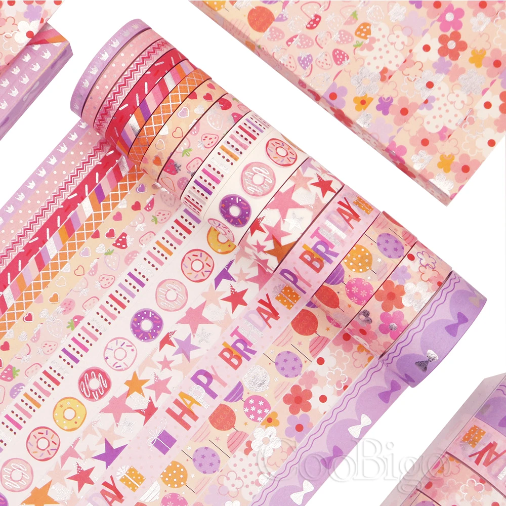Boldog Születésnapot Matrica Aranyos Rózsaszín Washi Tape Set Matrica Címke Dekoráció Scrapbooking Gyerekek Iskolai Esztétikai Írószer 15Rolls/Sok4