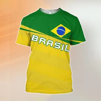 Brazília póló Férfi 3D Brazília Zászló Nyomtatás Menő Férfi Ruházat O Nyak Divat Fél Ujjú Férfi póló Nagy Méretű Felsők Pólók 6XL