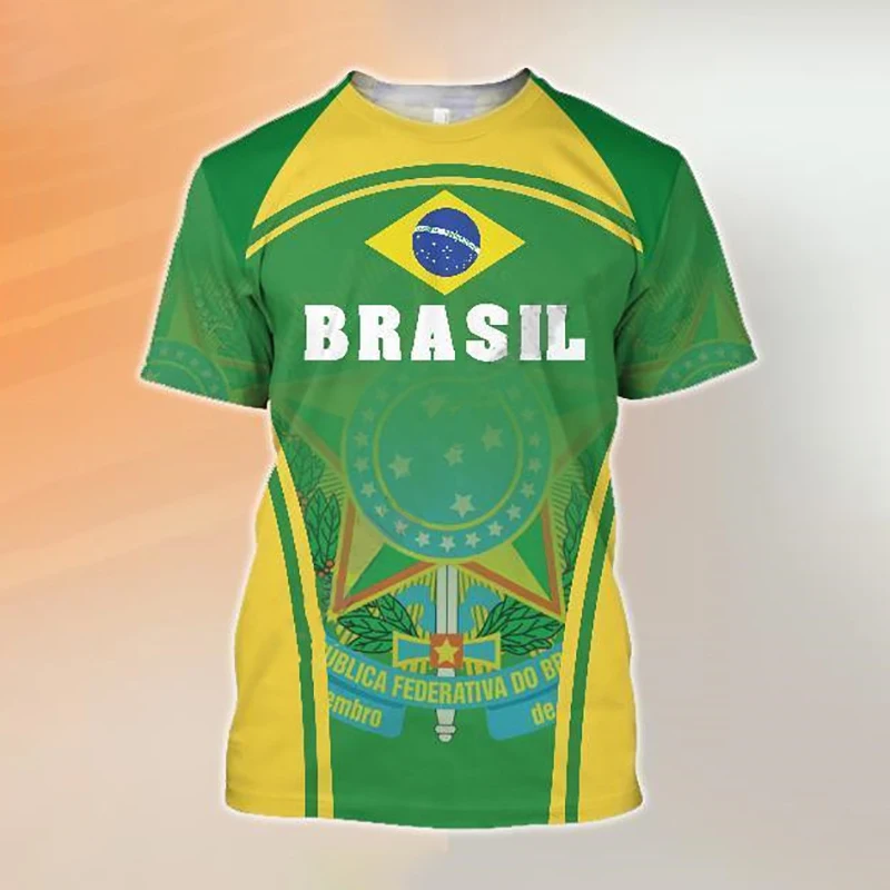 Brazília póló Férfi 3D Brazília Zászló Nyomtatás Menő Férfi Ruházat O Nyak Divat Fél Ujjú Férfi póló Nagy Méretű Felsők Pólók 6XL1
