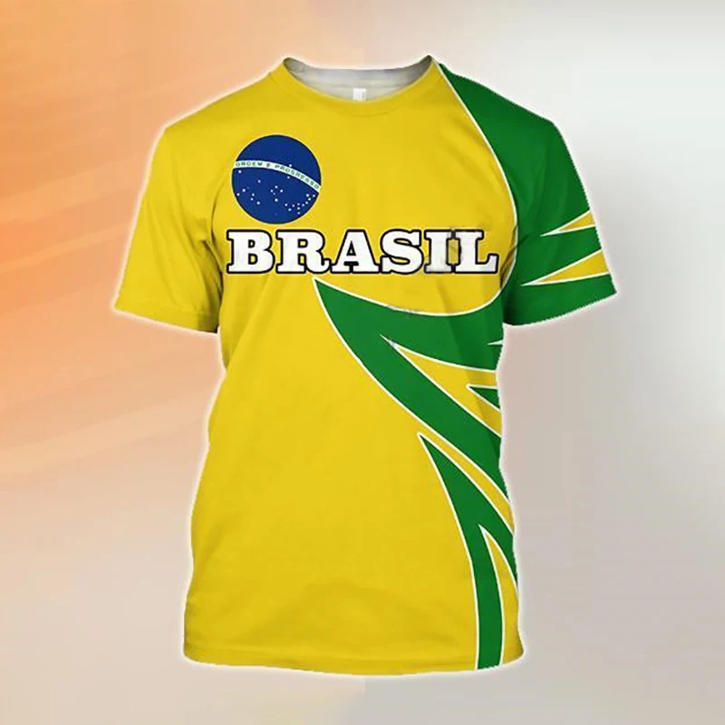 Brazília póló Férfi 3D Brazília Zászló Nyomtatás Menő Férfi Ruházat O Nyak Divat Fél Ujjú Férfi póló Nagy Méretű Felsők Pólók 6XL3