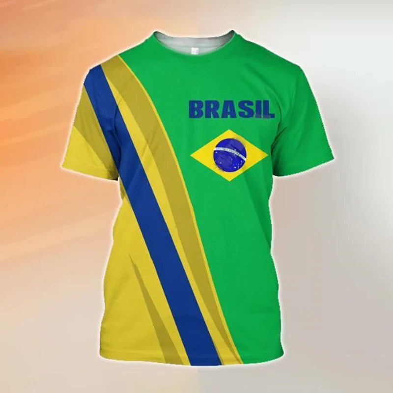 Brazília póló Férfi 3D Brazília Zászló Nyomtatás Menő Férfi Ruházat O Nyak Divat Fél Ujjú Férfi póló Nagy Méretű Felsők Pólók 6XL5